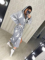 Сірий жіночий теплий плюшевий домашній халат із пір'ям ТУРЦІЯ, фото 2