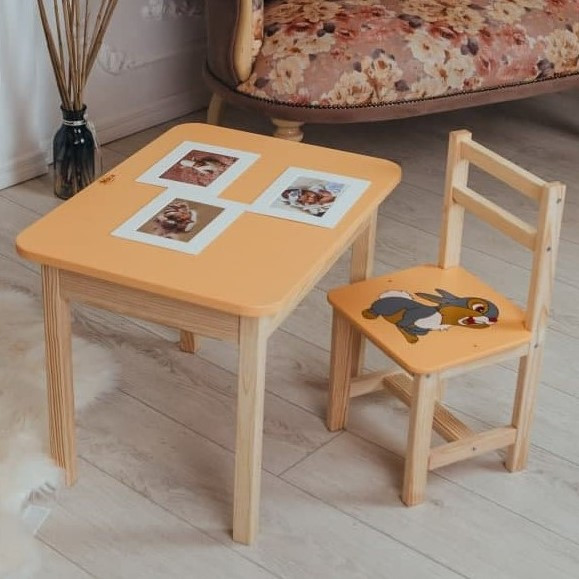 Столик та стільчик для дитини, дерев’яний дитячий стіл з шухлядою та стільчик