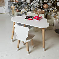 Дитячий стіл і стільчик, дерев’яний столик та стільчик для дитини, білий дитячий столик