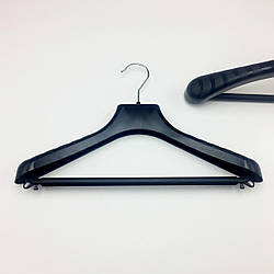 Пластикові плічка вішаки для верхнього одягу W-PLp38 чорного кольору, довжина 380 мм