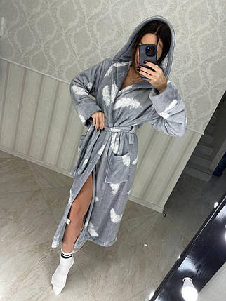 Сірий жіночий теплий плюшевий домашній халат із пір'ям ТУРЦІЯ, фото 1