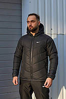 Куртка чоловіча Nike весна осінь утеплена з капюшоном стьобана чорна