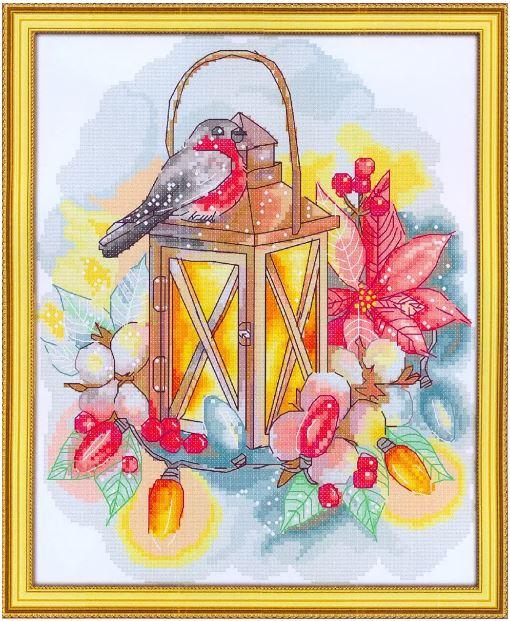 Набір для вишивання за нанесеною на канву схемою "Bird and lamp". AIDA 14CT printed, 28*34 см