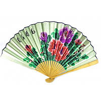 Веер бамбук с шелком "Цветы на бирюзовом фоне"