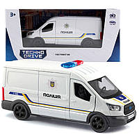 Игрушечная машинка металлическая Ford Transit Van Полиция, белая, откр двери, инерция, 1:32, 5*14*6см