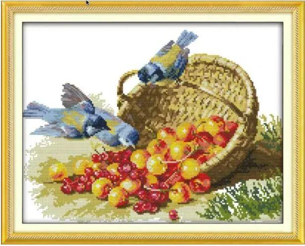 Набір для вишивання за нанесеною на канву схемою "Bird and fruit". AIDA 14CT printed, 41*33 см