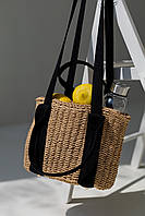 Літня плетена сумка корзинка з довгими ручками і чорним підкладом