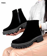 Ботинки женские без каблука натуральные зимние осенние черные TOPs7198