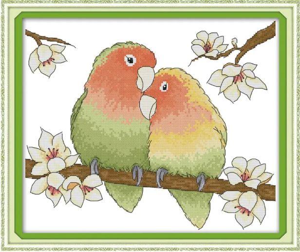 Набір для вишивання за нанесеною на канву схемою "A pair of loving parrots". AIDA 14CT printed 35*30 см