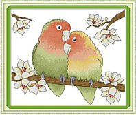 Набор для вышивания по нанесённой на канву схеме "A pair of loving parrots". AIDA 14CT printed 35*30 см