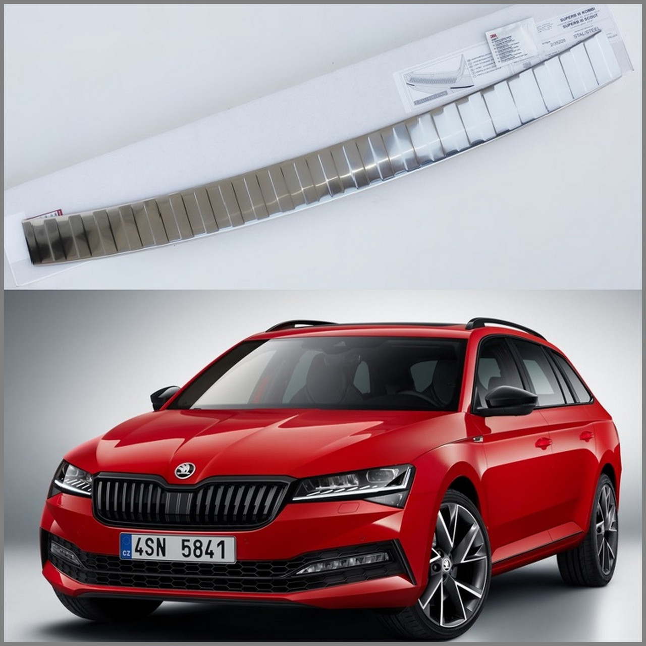 Захисна накладка заднього бампера для Skoda Superb Combi / Scout 2015-2020, FL2021+ (нерж.сталь)