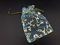Подарочные упаковочные мешочки из органзы прозрачные Цвет голубой. 13х18см