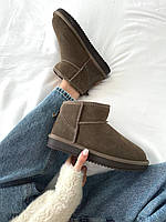 Угги Женские UGG ULTRA MINI COFFEE SUEDE ультра мини прошыты замша хутро коричневый