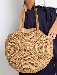 Жіноча літня плетена кругла сумка Шопер кава з молоком