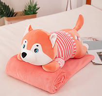 Іграшка Собака руда з пледом 100х160 см, набір трансформер подарунковий з подушкою обіймашкою 60 см