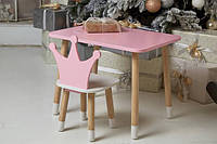 Столик детский прямоугольный со стульчиком Корона 46х60х45 см Розовый/Белый. (230007)