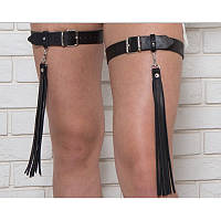 Гартери на стегна з бахромою із натуральної шкіри чорного кольору Scappa Кайф