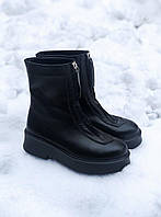 Ботинки жіночі зимові The Row Zipped Boot Black in Leather Fur