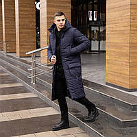 Чоловіча куртка зимова довга повсякденна комфортна практична тепла синя плащівка для хлопців