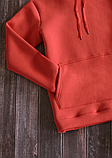 Кенгуру красное с капюшоном женское утепленное, Трикотажная Толстовка без принта, Худи с карманом кенгуру, фото 8