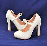 Женские Белые Туфли на Каблуке Лаковые Модельные (размеры: 36,38,39,40) - 698