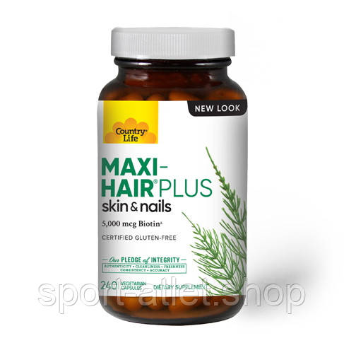 Вітаміни та мінерали Country Life Maxi-Hair Plus, 240 капсул