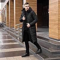 Куртка чоловіча зимова довга чорна молодіжна повсякденна тепла легка з плащової тканини для хлопців