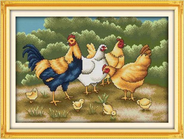 Набір для вишивання за нанесеною на канву схемою "Chickens foraging". AIDA 14CT printed, 42*31 см
