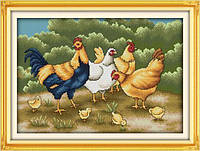 Набор для вышивания по нанесённой на канву схеме "Chickens foraging". AIDA 14CT printed, 42*31 см