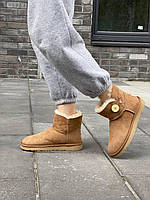 Угги Женские Ugg Mini Bailey Button Chestnut прошыты замша хутро коричневый