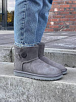 Угги Женские Ugg Mini Bailey Button Grey прошыты замша хутро серые