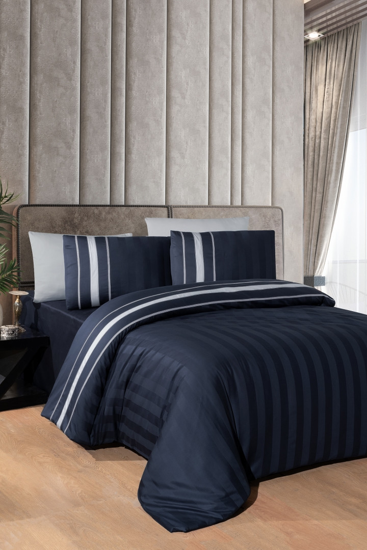 Турецкое Постельное Белье First Choice Deluxe Satin Artwel Navy Blue 200х220см