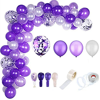 Арка гирлянда из воздушных шаров "Фиолетовый, сиреневый, белый", 113 шт