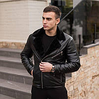 Чоловіча куртка чорна зимова стильна молодіжна тепла легка крута екошкіряна для чоловіків