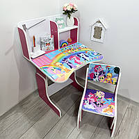 Дитяча парта зі стільчиком регульована 5-13 років Літл Поні, ШхГхВ 70х45х67-75 см, Коралова