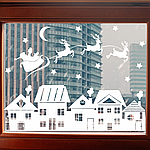 Новорічні наклейки Милі Будиночки Санта Олені (декор вікон Новий рік місяць зірки) Набір S 47см матова Білий