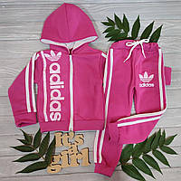 Спортивный теплый костюм для девочки из трехнитки на флисе 1 - 3 лет