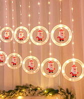Светодиодная гирлянда бахрома штора Кольца с фигурками 10 шт. LED от USB 2.5м х 0.7м белый теплый Дід Мороз