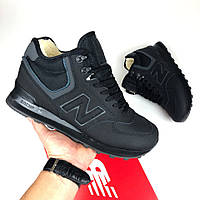 Мужские зимние кроссовки New Balance 574 нубук молодежные высокие черные