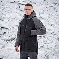 Куртка-парка чоловіча зимова тепла модна оригінальна чорно-сіра якісна для хлопців