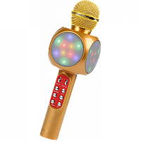 Беспроводной караоке микрофон WS-1816 золото с функцией изменения тембра голоса GS227