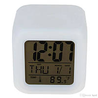 Настольные часы хамелеон Куб Color change с термометром будильник ночник GS227
