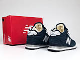 Жіночі зимові кросівки New Balance 574 замшеві стильні молодіжні темно-сині, фото 5