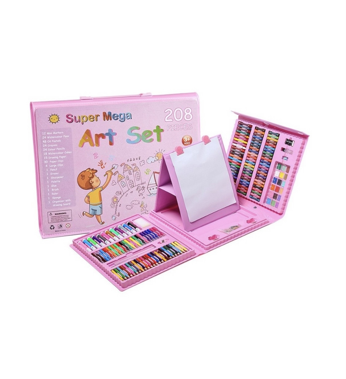Набір для малювання та творчості з мольбертом у валізці 208 предметів Super Mega Art Set Рожевий GS227