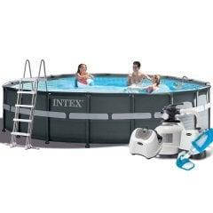 Каркасний басейн Intex 26334-12, 610 х 122 см (150мл/11г/год, 12 000 л/год, драбина, тент, підстилка, набір