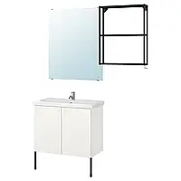 ЭНХЕТ / ТВЭЛЛЕН Мебель для ванной комнаты, 11 шт., белый/антрацит Смеситель Pilkån, 84x43x87 см