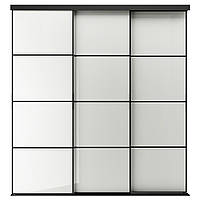 СКЮТТА / ХОККСУНД Комбинация раздвижных дверей, черный/светло-серый глянцевый, 226x240 см