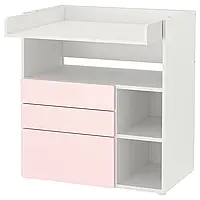 СМОСТАД Пеленальный столик, белый бледно-розовый/с 3 ящиками, 90x79x100 см