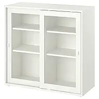 ВИХАЛС Шкаф-витрина с раздвижными дверцами, белый, 95x37x90 см