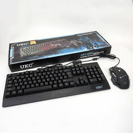 Клавіатура + пахва UKC з LED-підсвіткою від USB M-710, клавіатура ігрова з підсвіткою і мишкою, фото 1
